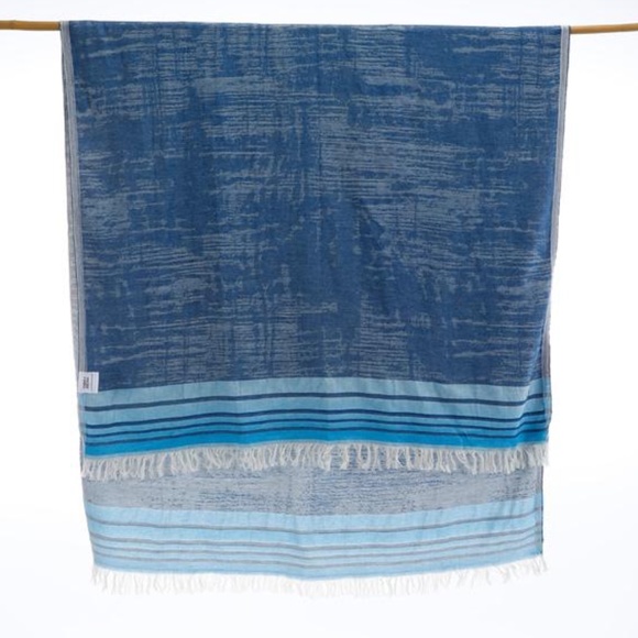 Blue Indigo Turkish Towel Wrap Soft Beach Towel Picnic Blanket Boho NWT - Picture 5 of 6